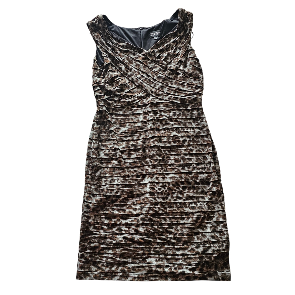 Adrianna Papell Animal Print Ruched Cocktail Dress Sleeveless Size 14